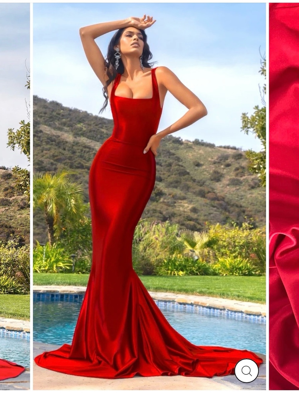 Moda Glam Adriana Red Satin Mermaid Dress - Women